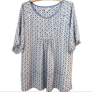 APRIL CORNELL Floral Blue and White Short Sleeve Tunic Top Women’s Size Medium